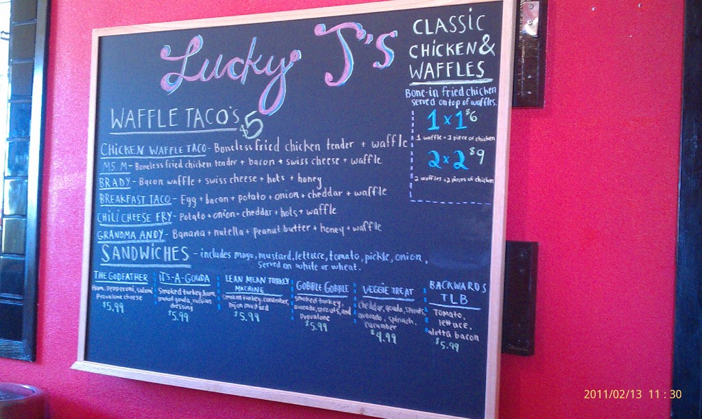 Lucky J's menu.
